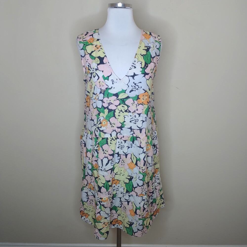 Jake's Floral Dress Linen Cotton Pockets Sleeveless